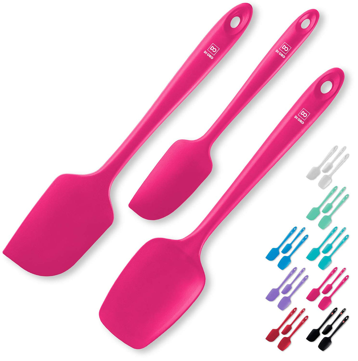 DI ORO Silicone Spatula Set - 600F Heat Resistant, 3-Pc Black