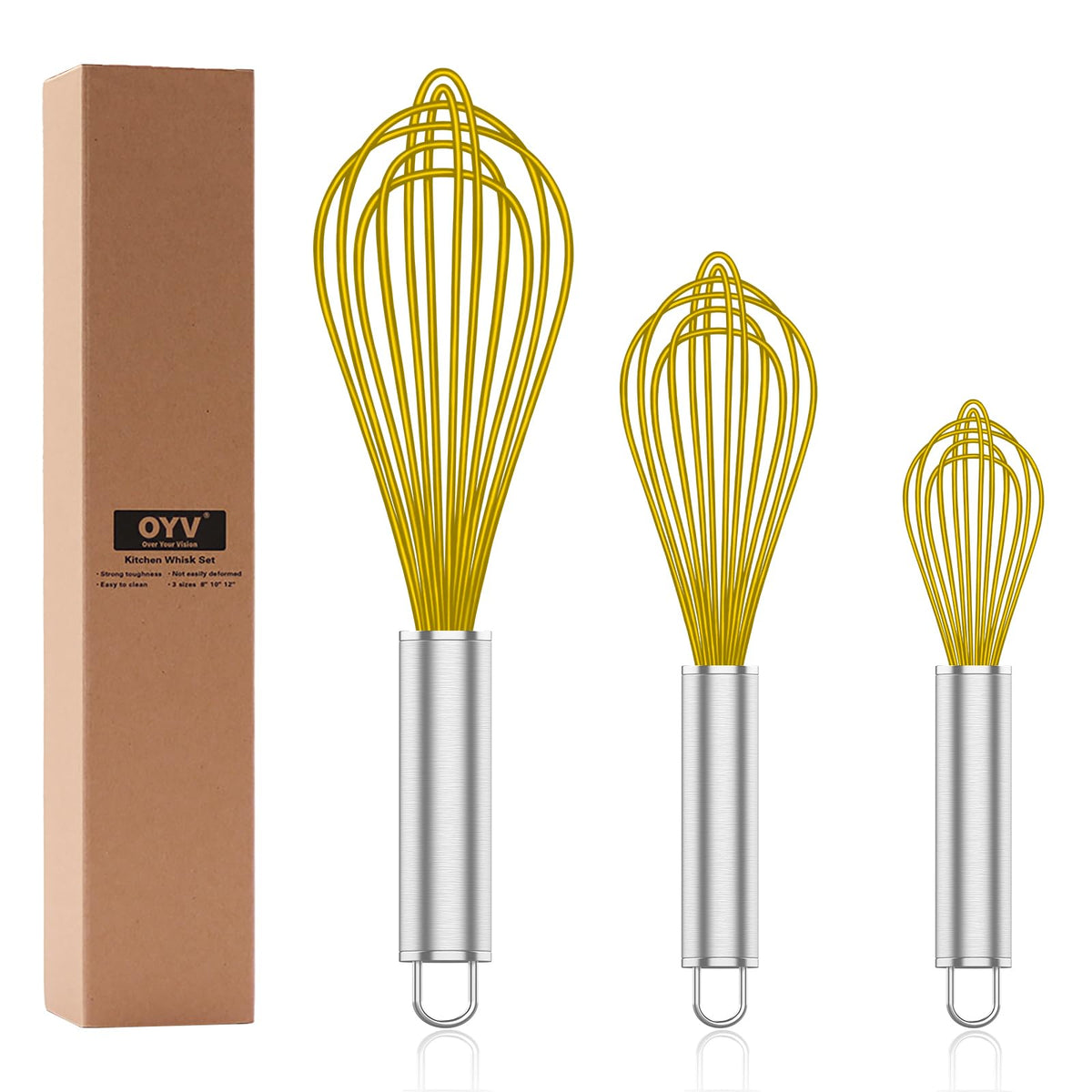 OYV Pink Silicone Whisk Set of 3, 8/10/12 Inch, Non-Scratch