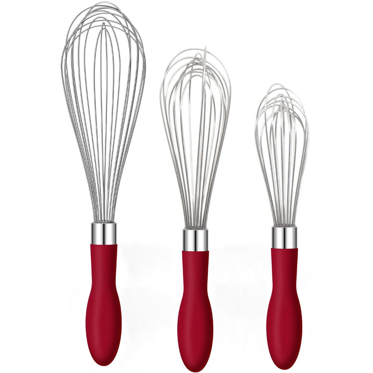 Rainspire 9" 10" 12" Wire Whisk Stainless Steel, Balloon Whisks for Cooking, Wisk Wisking Tool With Soft Silicone Handle, Thick Durable Whisker for Blending, Beating, Whisking, Stirring, Pink