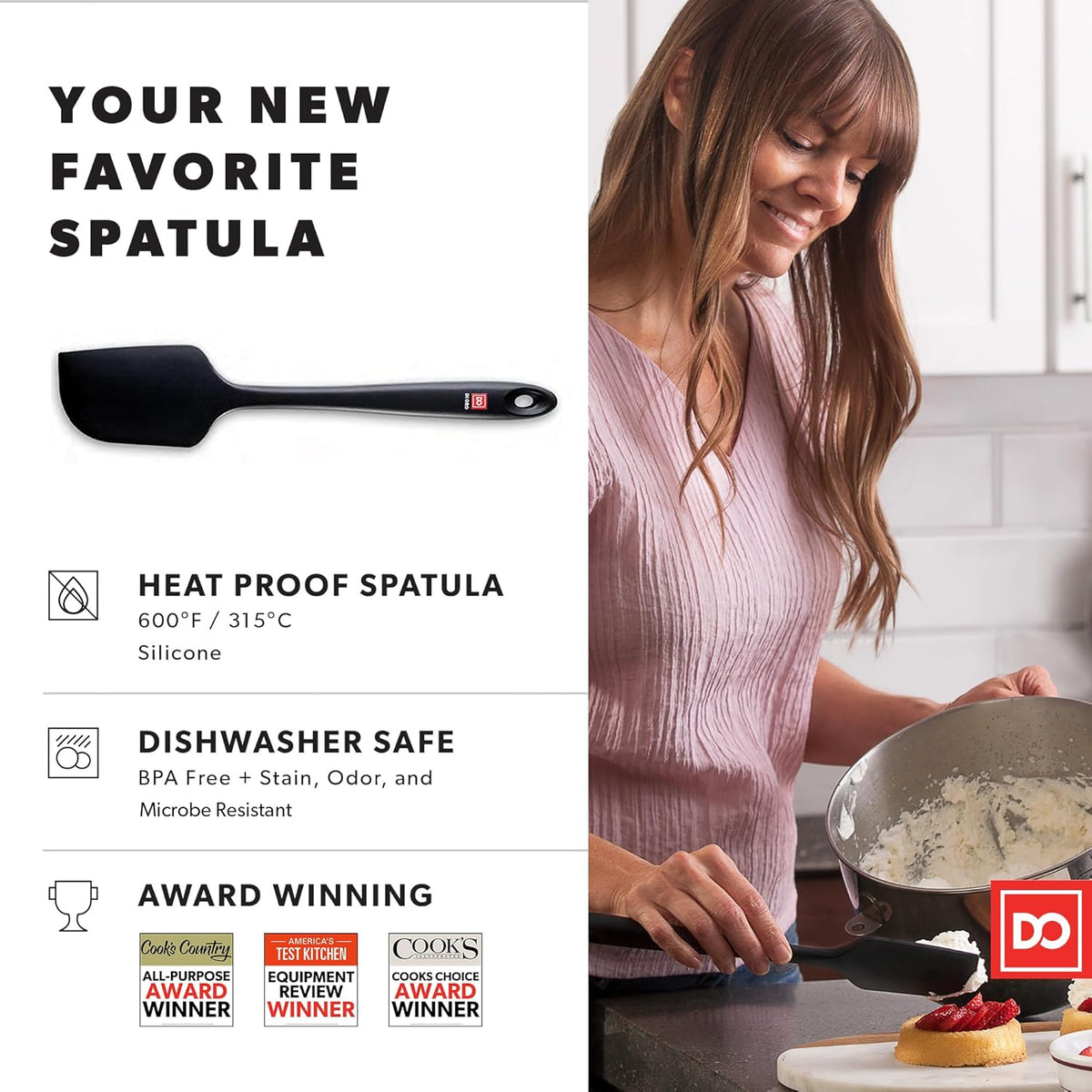 DI ORO Large Silicone Spatula - 600F Heat Resistant, Black