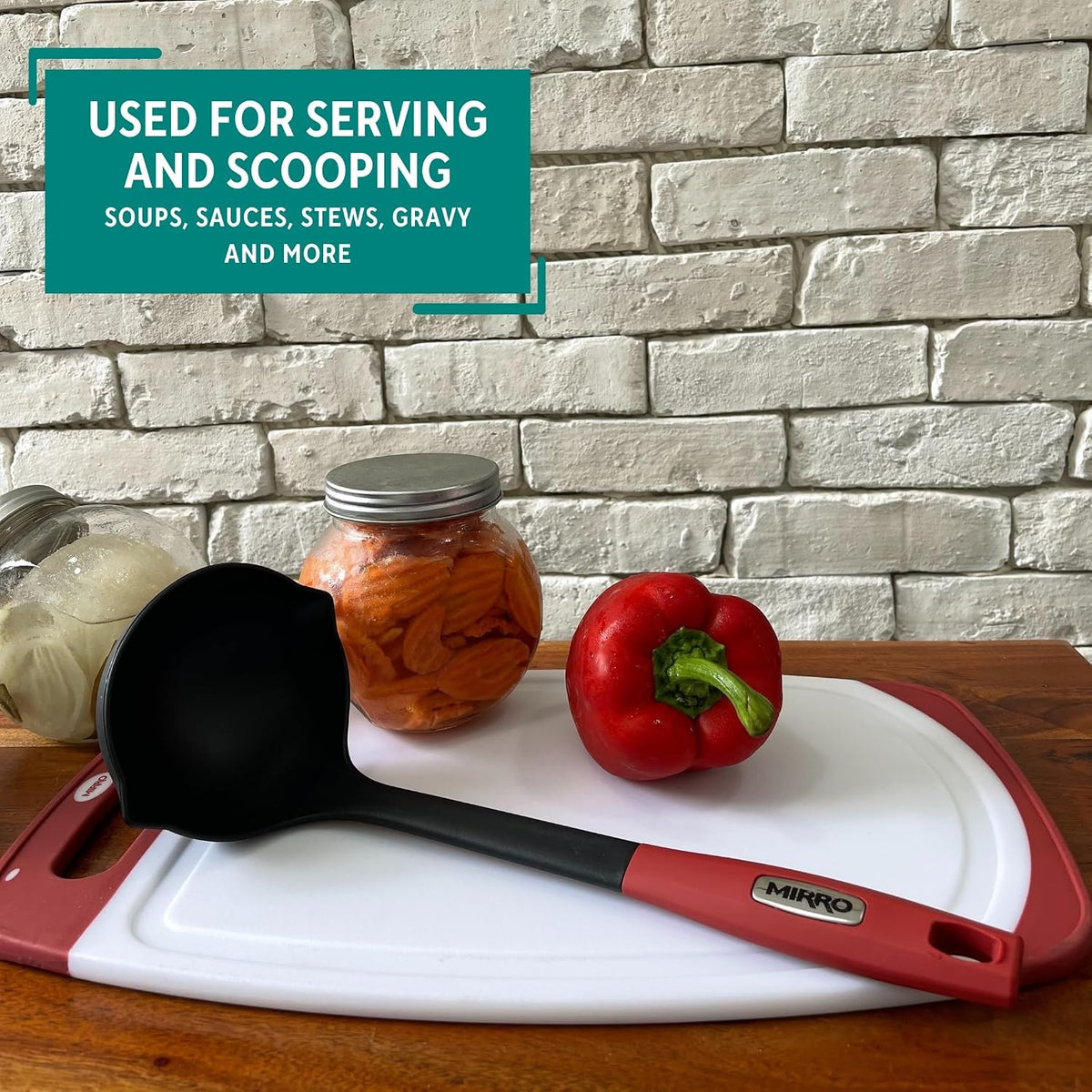 MIRRO 8 Oz XL Canning Ladle for Cooking, Black with Red Handle