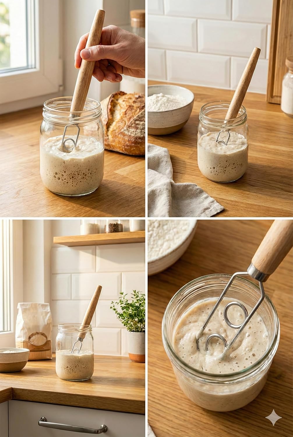 Sourdough Starter Stirring Hook and Danish Dough Whisk | Small Size to Fit in Jars | Improve the Mixing Standard Of Your Starter For Better Baking Results | New England Sourdough Starter Co.