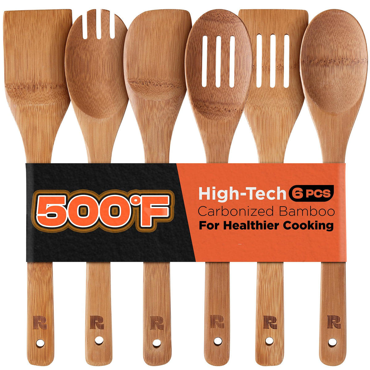 Riveira Bamboo Cooking Spoons 6-Piece – Wooden Cooking Utensils Set with Wooden Spoons for Cooking & Spatulas Wooden Utensil Sets – Premium Kitchen Utensils Set – Durable First Apartment Essentials