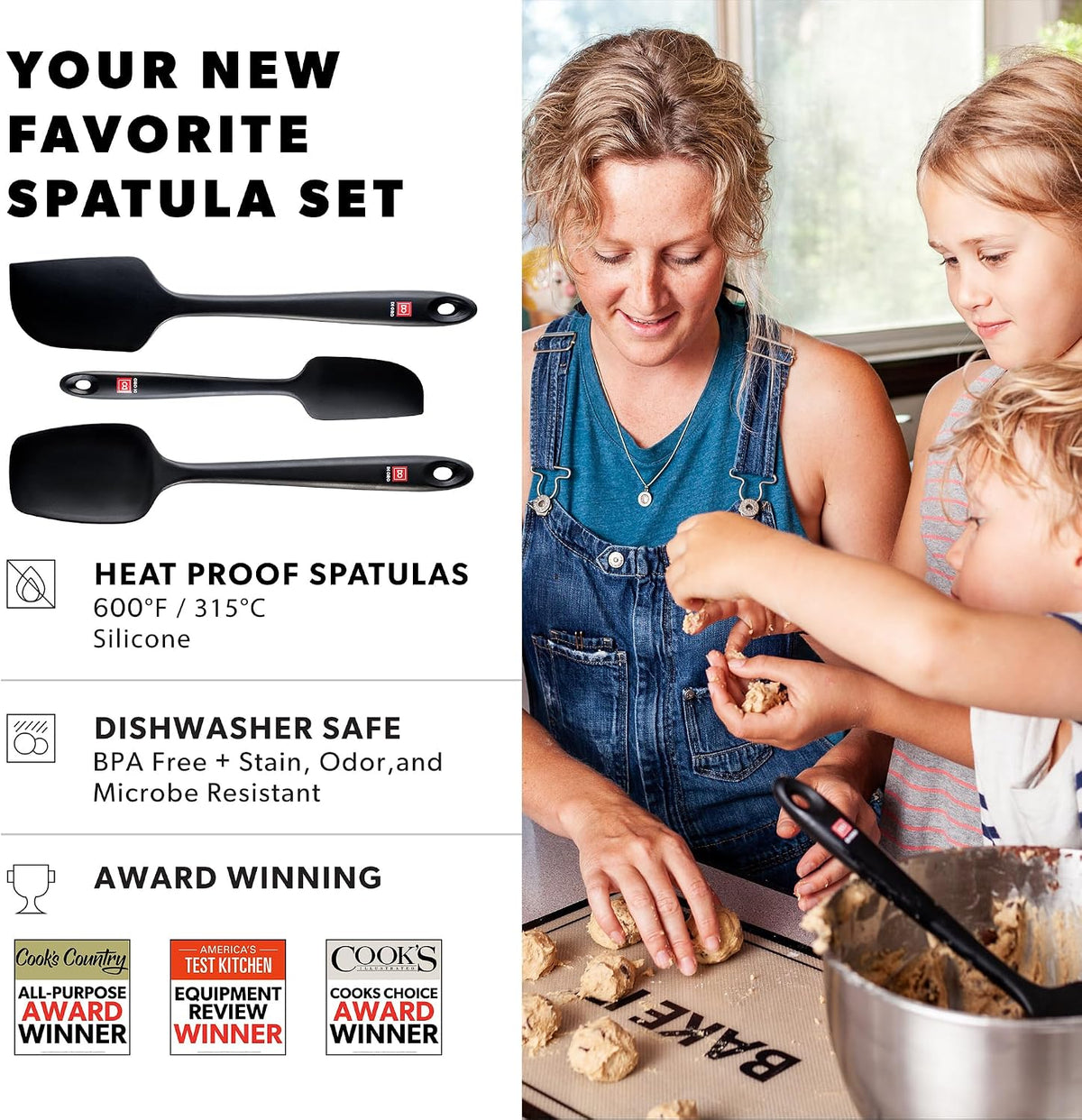 DI ORO Silicone Spatula Set - 600F Heat Resistant, 3-Pc Black