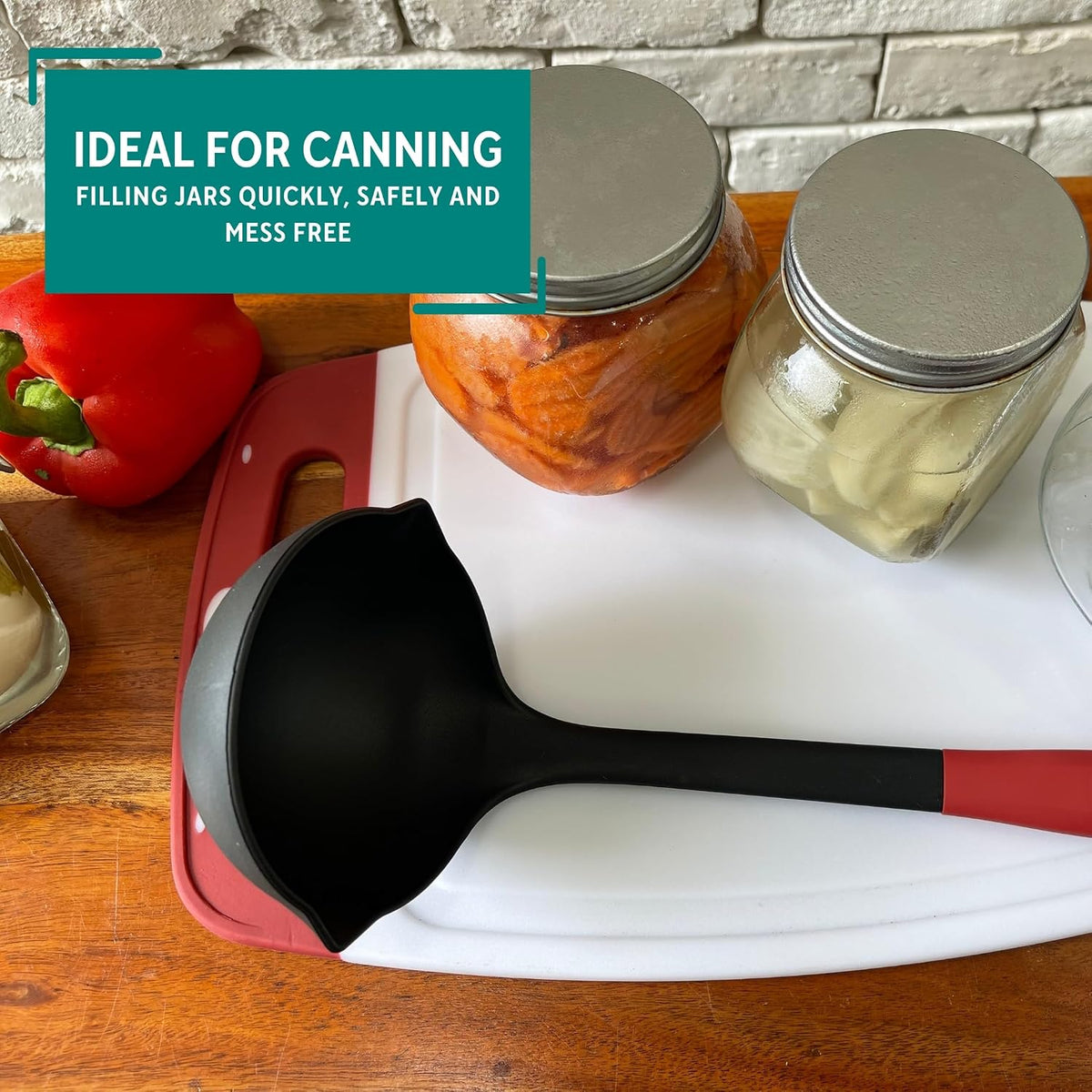 MIRRO 8 Oz XL Canning Ladle for Cooking, Black with Red Handle