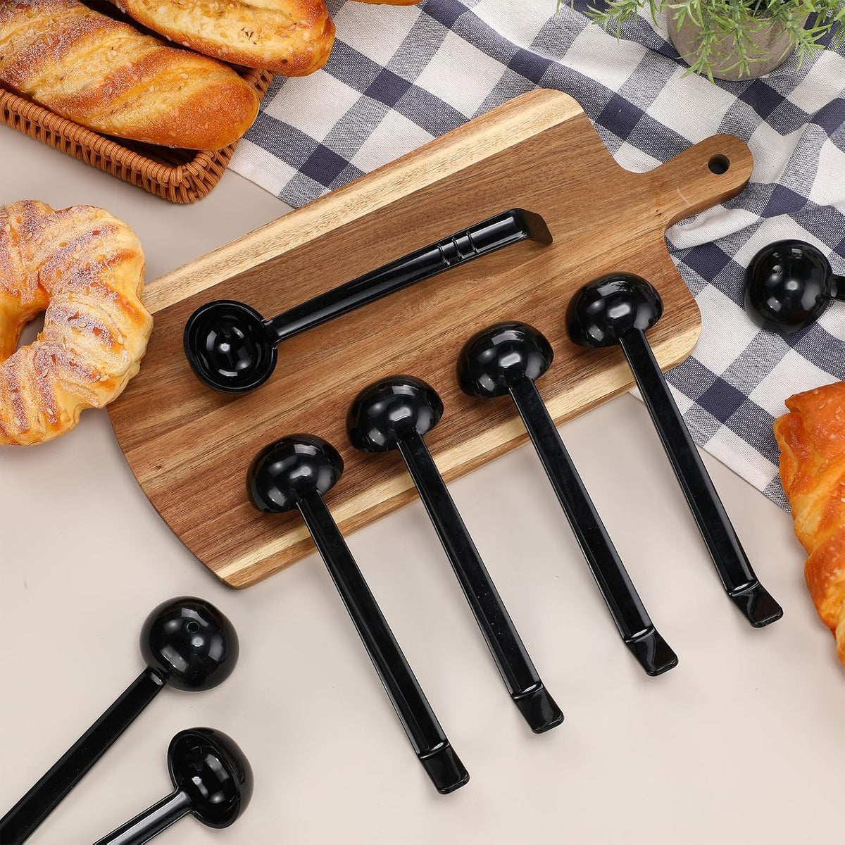 Tioncy 10 Pcs 1 oz Small Ladle 7.1 Inches Long Handle Serving Spoon, Black