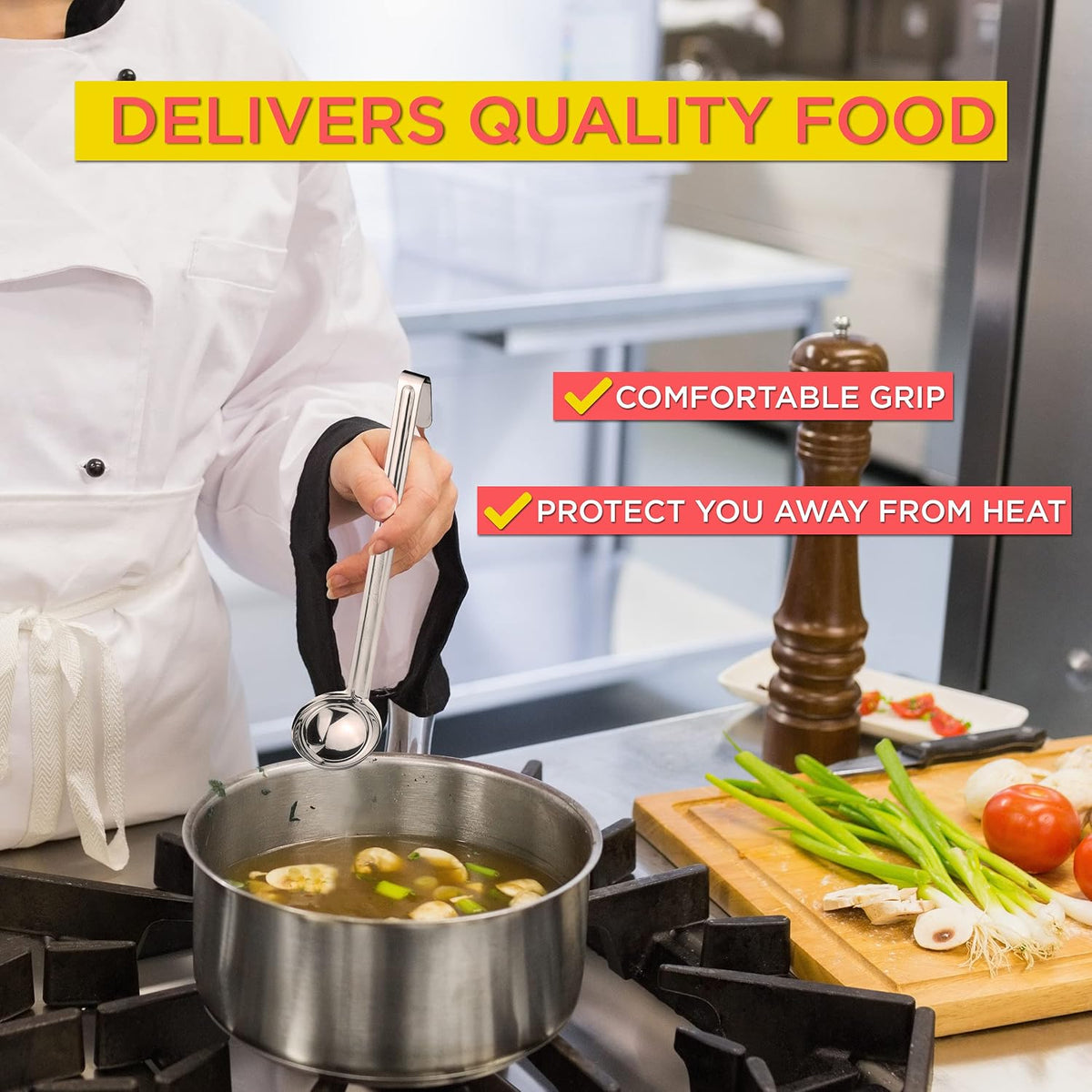 Fit Meal Prep [2 Pack] 2 oz Stainless Steel Soup Ladle, One-Piece Sauce Spatula with Hook Handles, Commercial Grade Serving Spoon, Kitchen Tool for Restaurant or Home Cooking, Mirror Finish, 12" Long