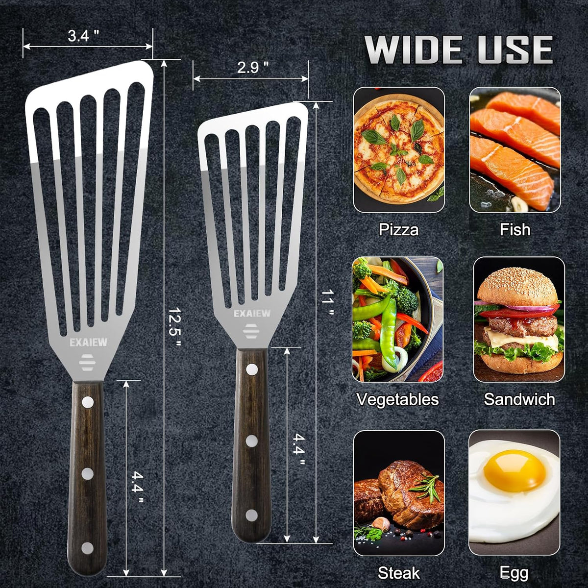 2 Pack Fish Spatula - Stainless Steel Turners, Metal Spatula Set