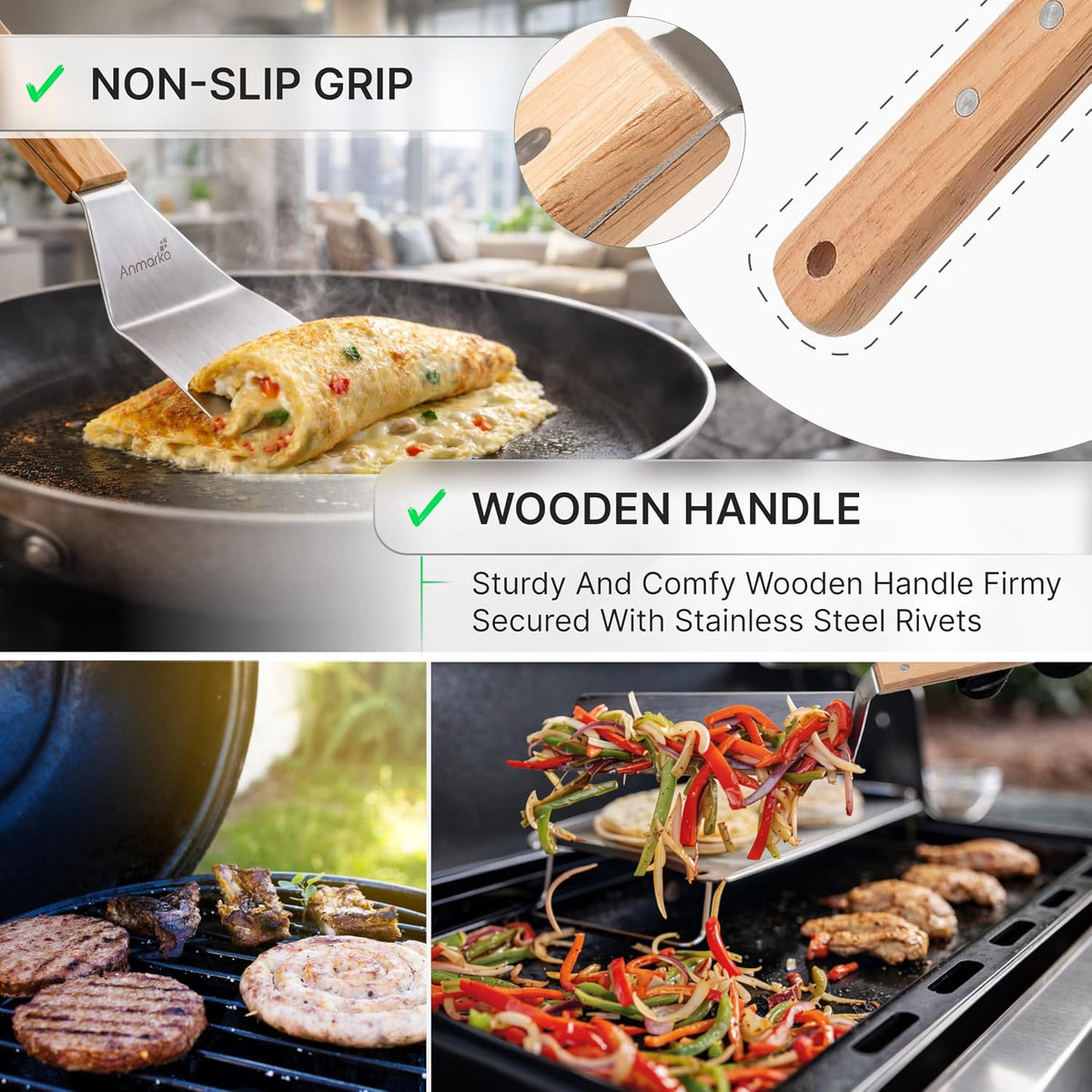Metal Spatula Set - Griddle Long Spatula - Teppanyaki spatulas - Griddle Scraper and Pancake Flipper or Hamburger Turner - Stainless Steel Utensil great for BBQ Grill Flat Top - Commercial Grade
