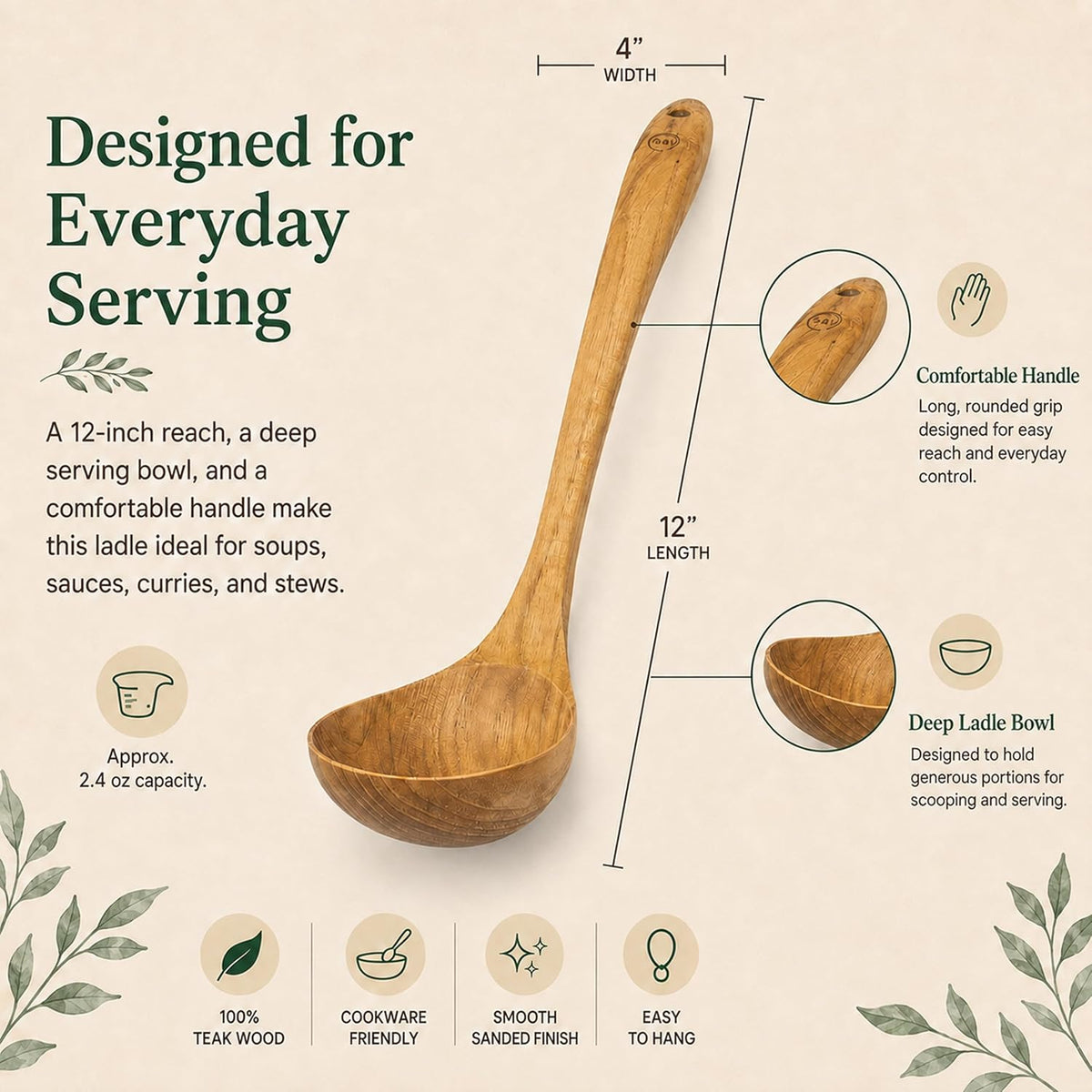 FAAY Original Eco-Friendly Wooden Serving Ladle