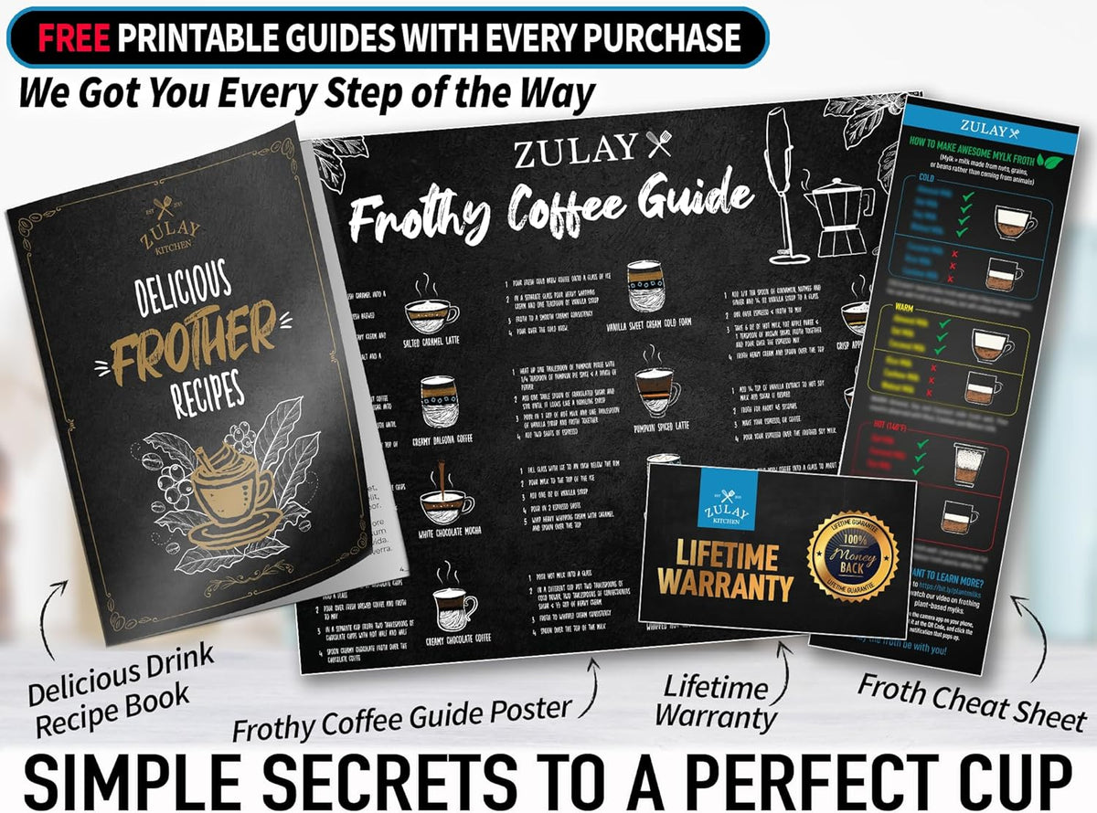 Zulay Kitchen Powerful Milk Frother Wand With Duracell Batteries - Ultra Fast Handheld Drink Mixer - Electric Whisk Foam Maker for Coffee, Lattes, Cappuccino & Matcha - Z1 Motor - Black
