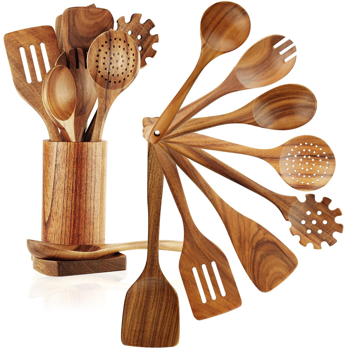 FJNATINH Wooden Ladle with Long Handle, Handmade Soup Ladle for Cooking Kitchen Cookware