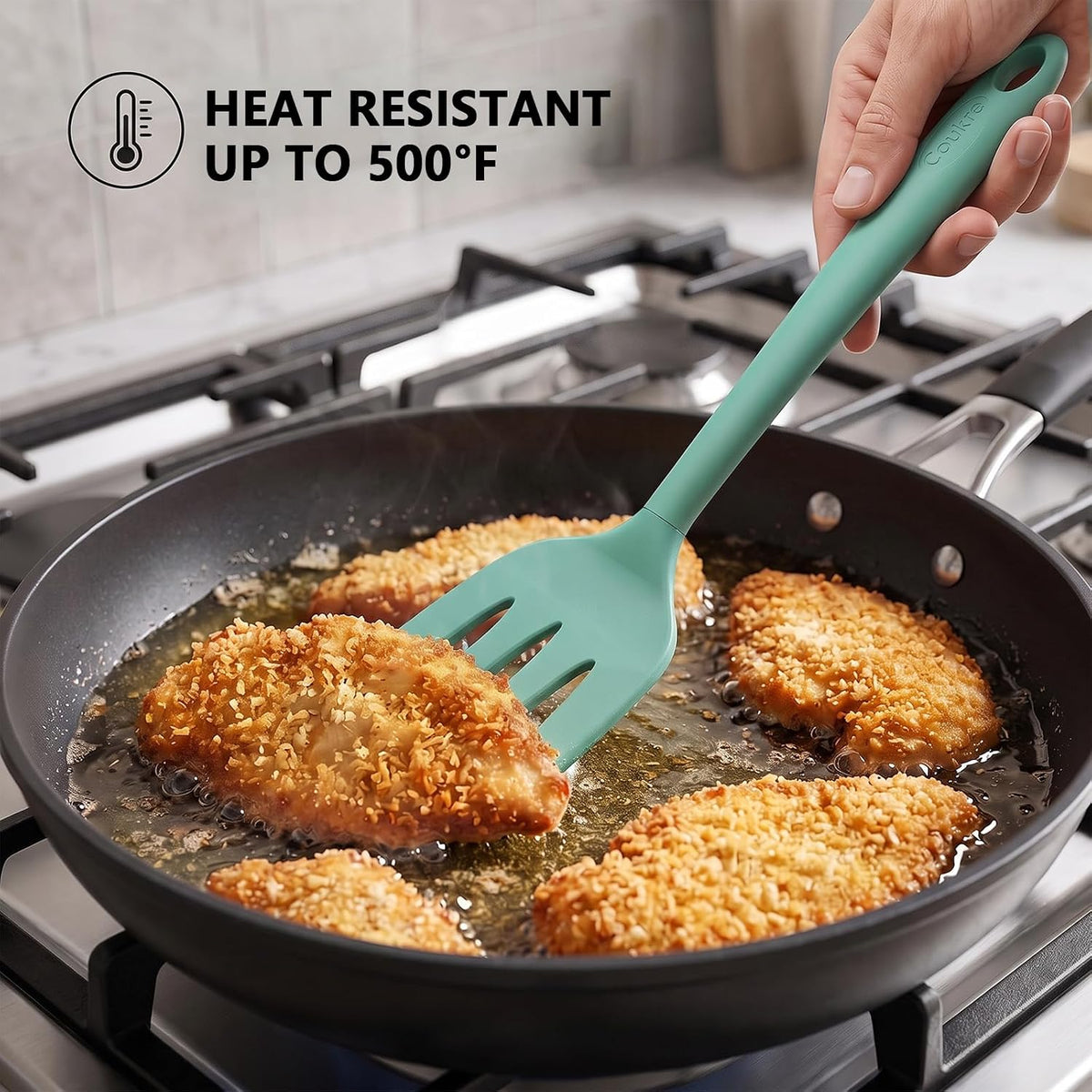 Coukre 3 Pack Silicone Spatula Set, Heat Resistant to 500°F, BPA-Free