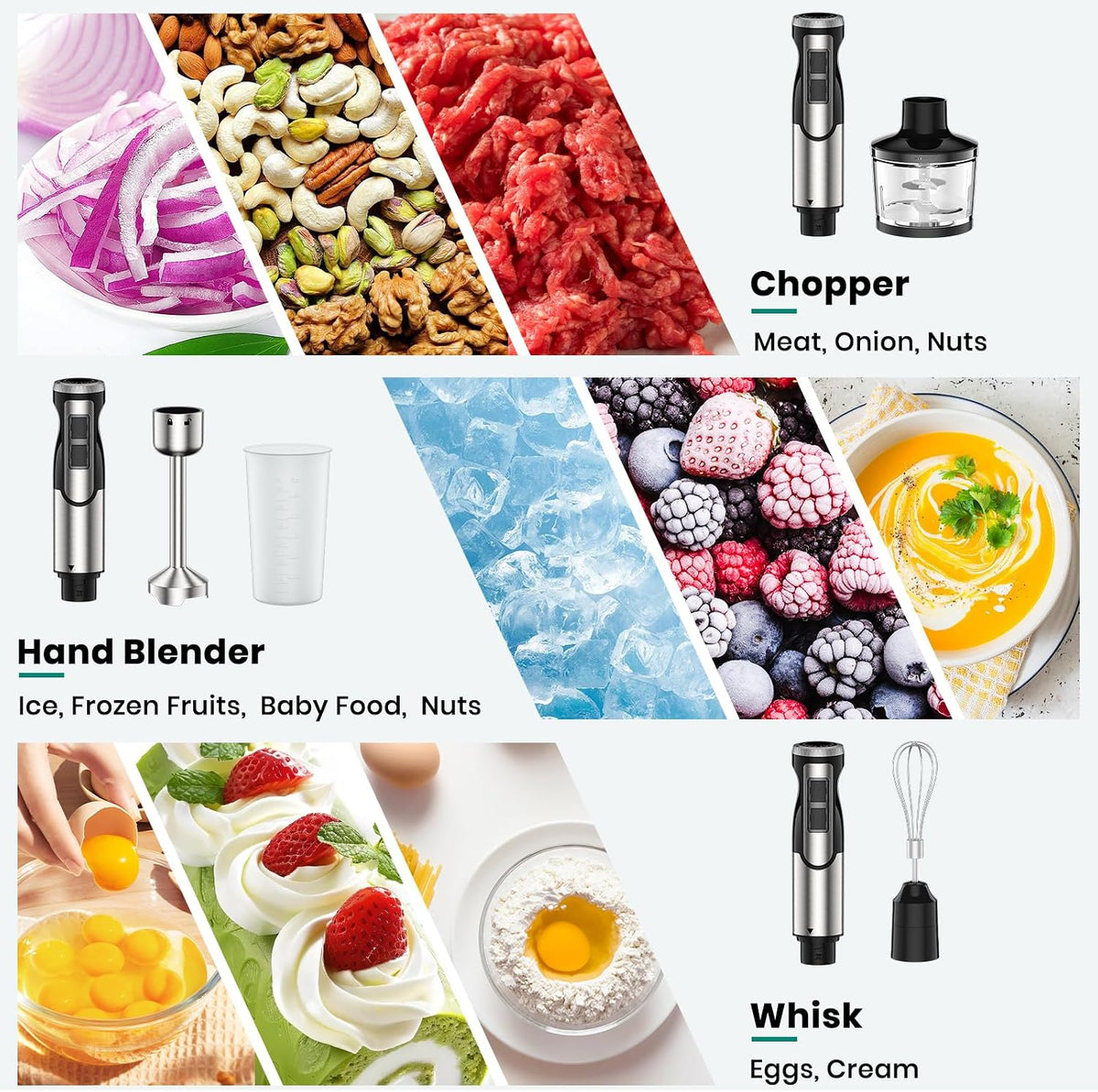Colarlemo 1800W Immersion Blender Handheld 4-in-1 Hand Blender, Silver