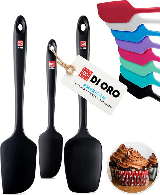 DI ORO Silicone Spatula Set - 600F Heat Resistant, 3-Pc Black