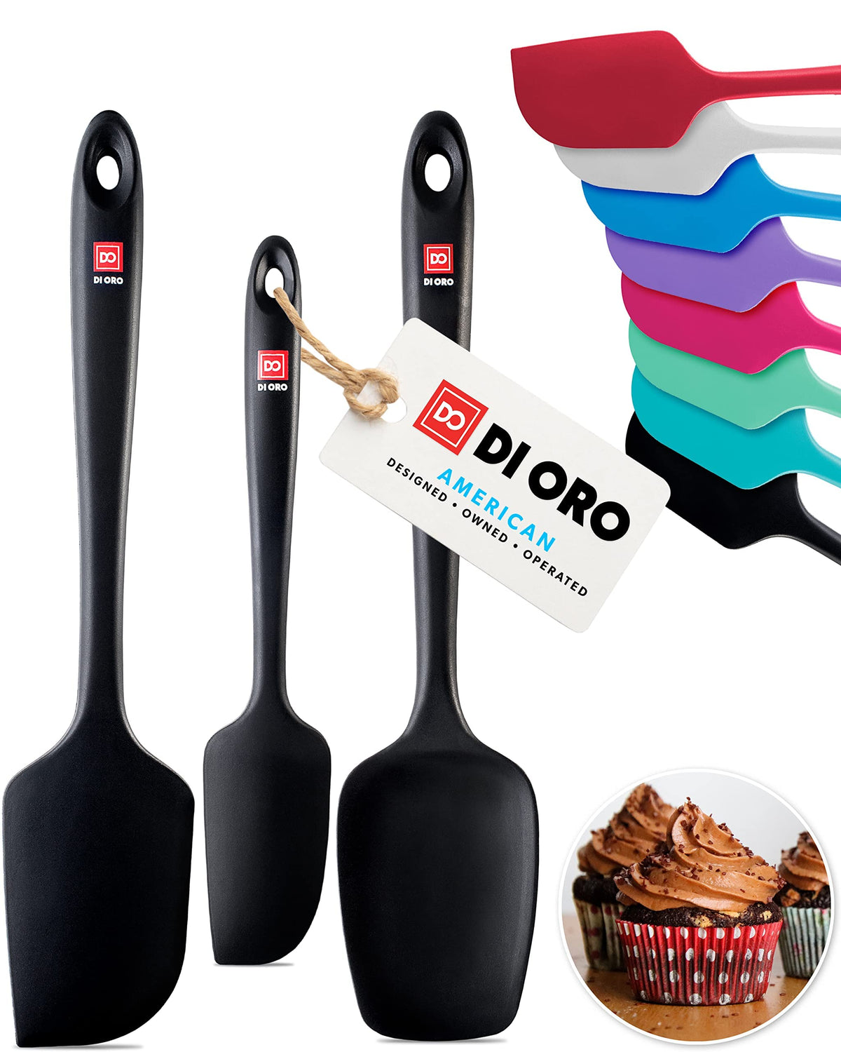 DI ORO Silicone Spatula Set - 600F Heat Resistant, 3-Pc Black