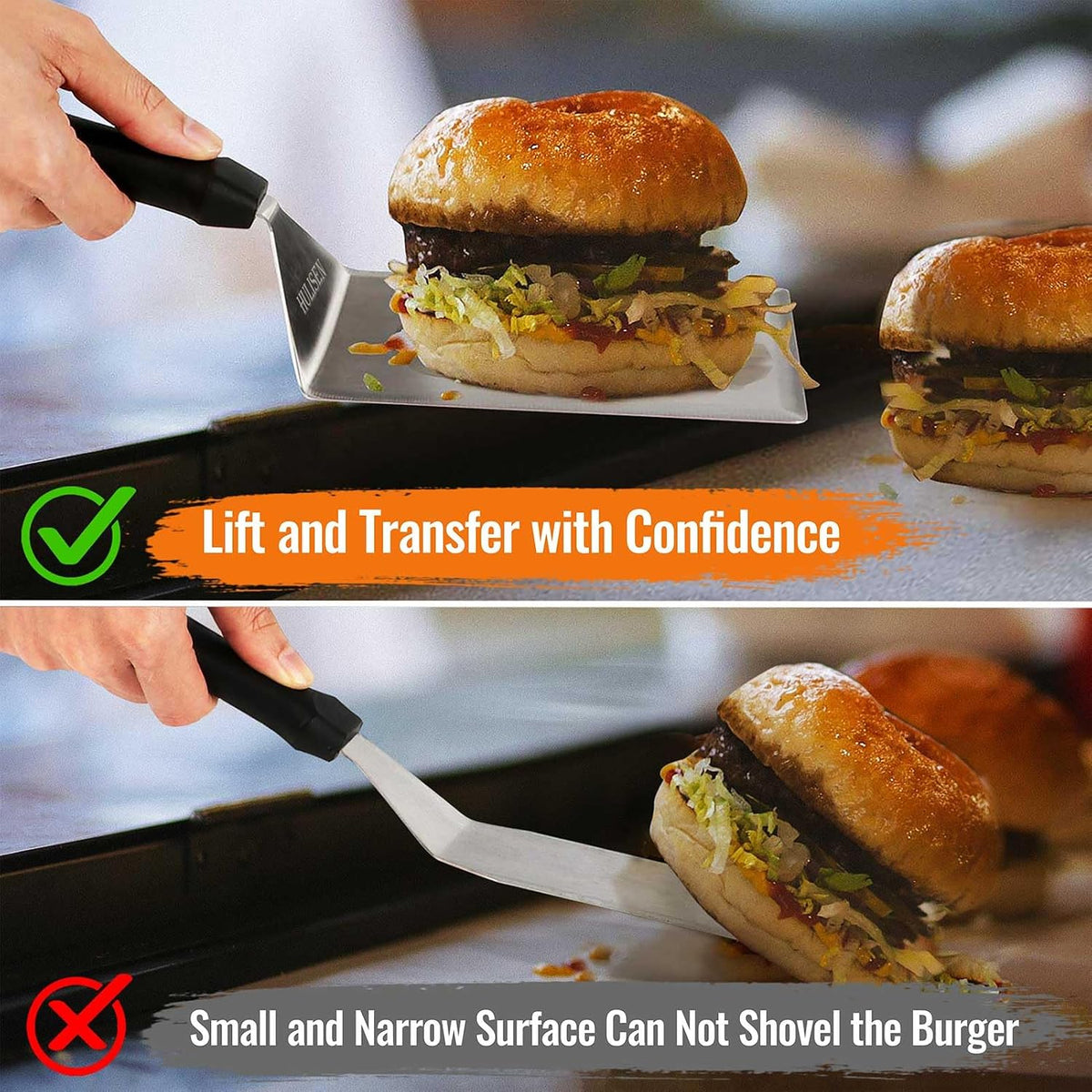 HULISEN Stainless Steel Spatula 2 pcs, 6 x 5 Inch Heavy-Duty Metal Turner