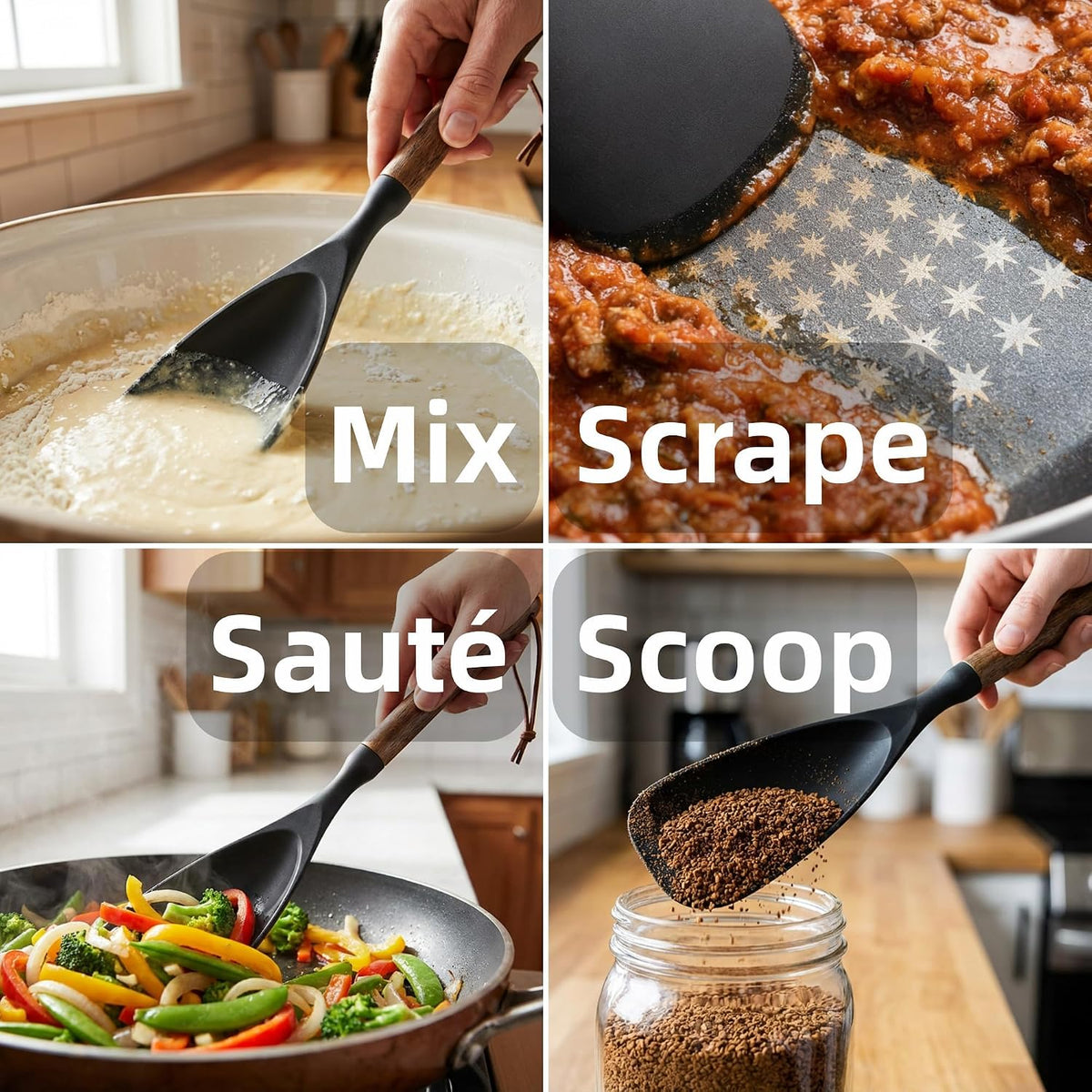 Silicone Cooking Spoon Spatula for Nonstick Cookware,Heat Resistant,12.4"