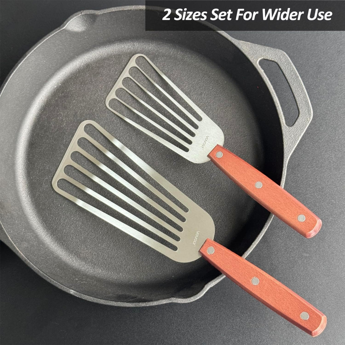 Fish Spatula Turner, Stainless Steel Slotted Spatulas Set, 3"x6"+4"x8"