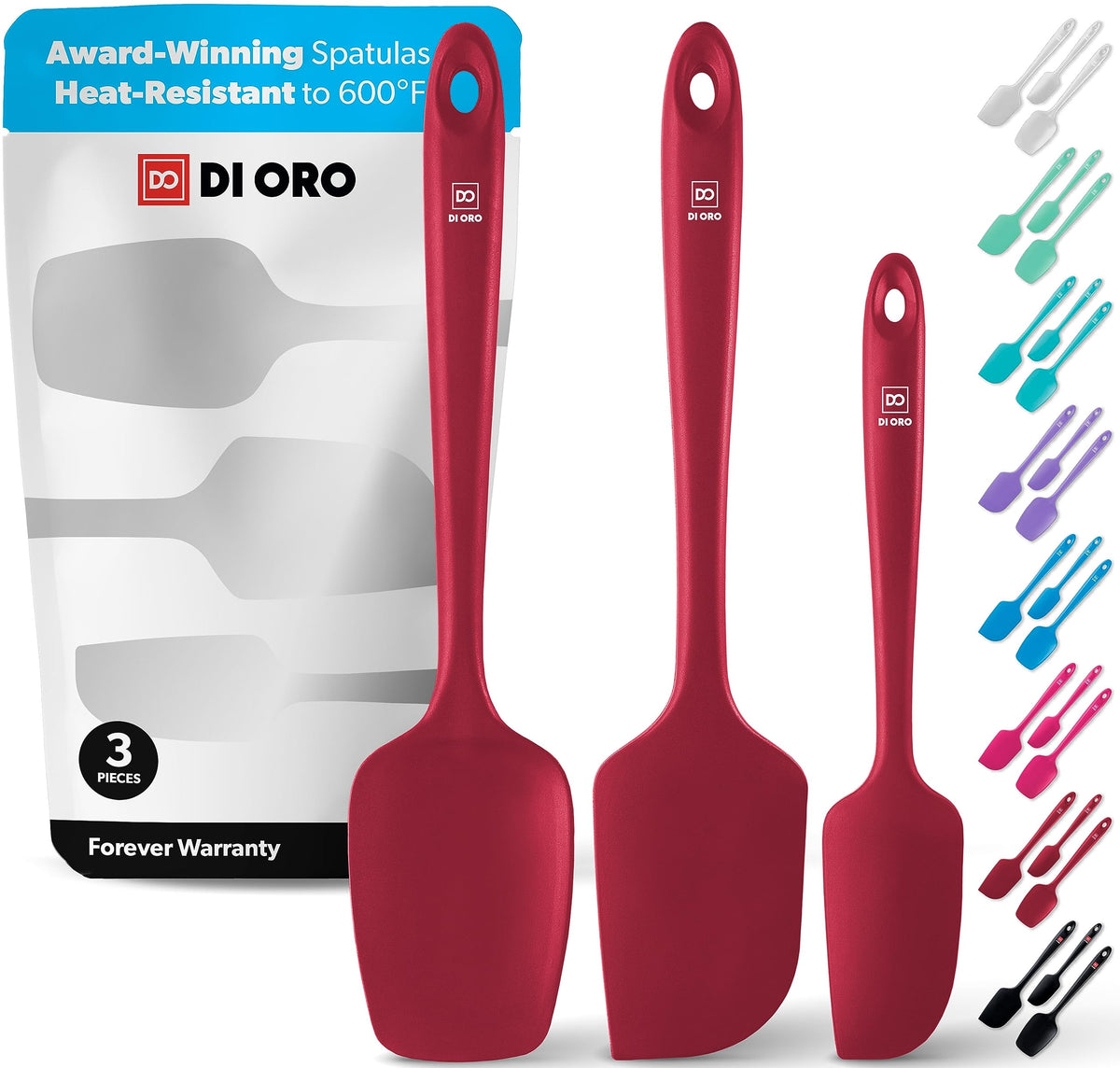 DI ORO Silicone Spatula Set - 600F Heat Resistant, 3-Pc Black