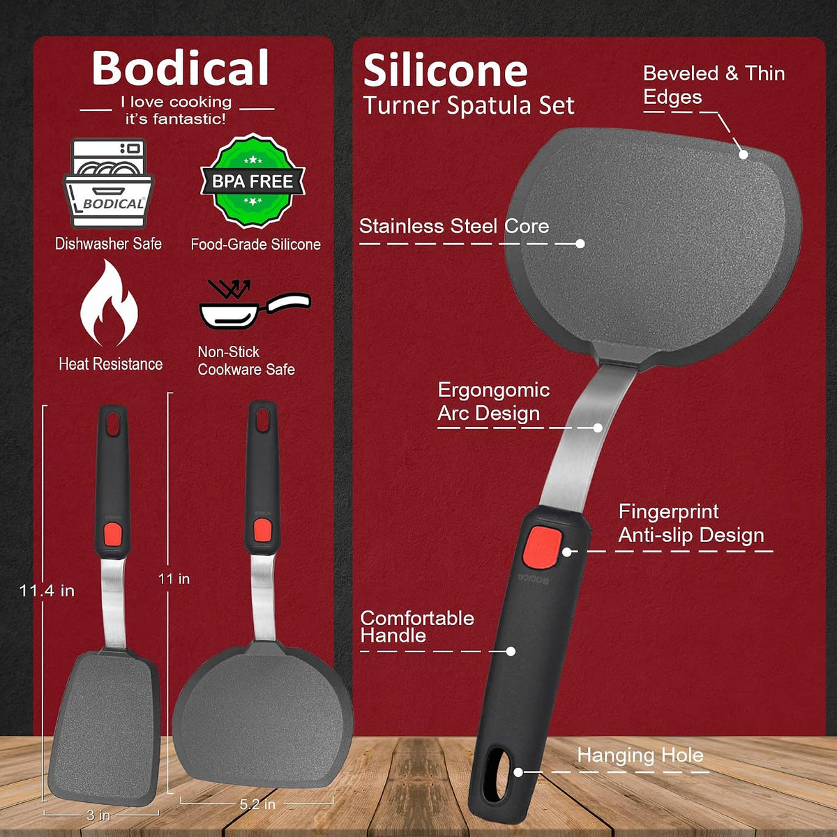 2 Piece Silicone Pancake Spatula Turner for Egg,Pancake,Burger
