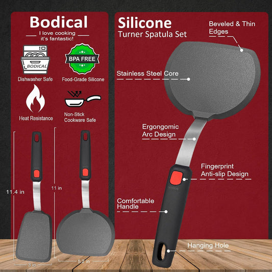 2 Piece Silicone Pancake Spatula Turner for Egg,Pancake,Burger
