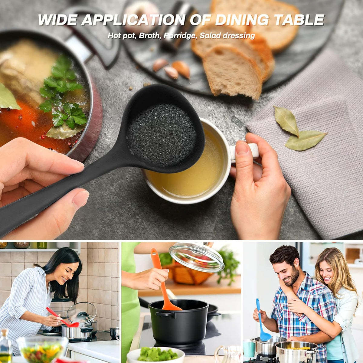 5 Pieces Silicone Ladles for Cooking - Small Soup Ladle Spoon Heat Resistant Kitchen Ladle Spoons, Cooking and Serving Spoon for Soup Sauce Chili Gravy Canning Pouring (5 Colors)
