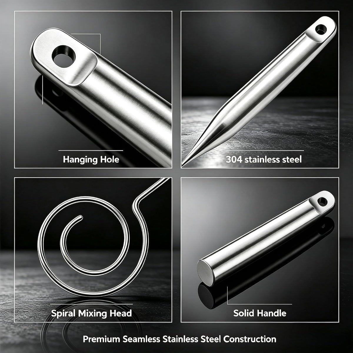 TEEVEA Danish Dough Whisk Seamless Stainless Steel for Sourdough Bread