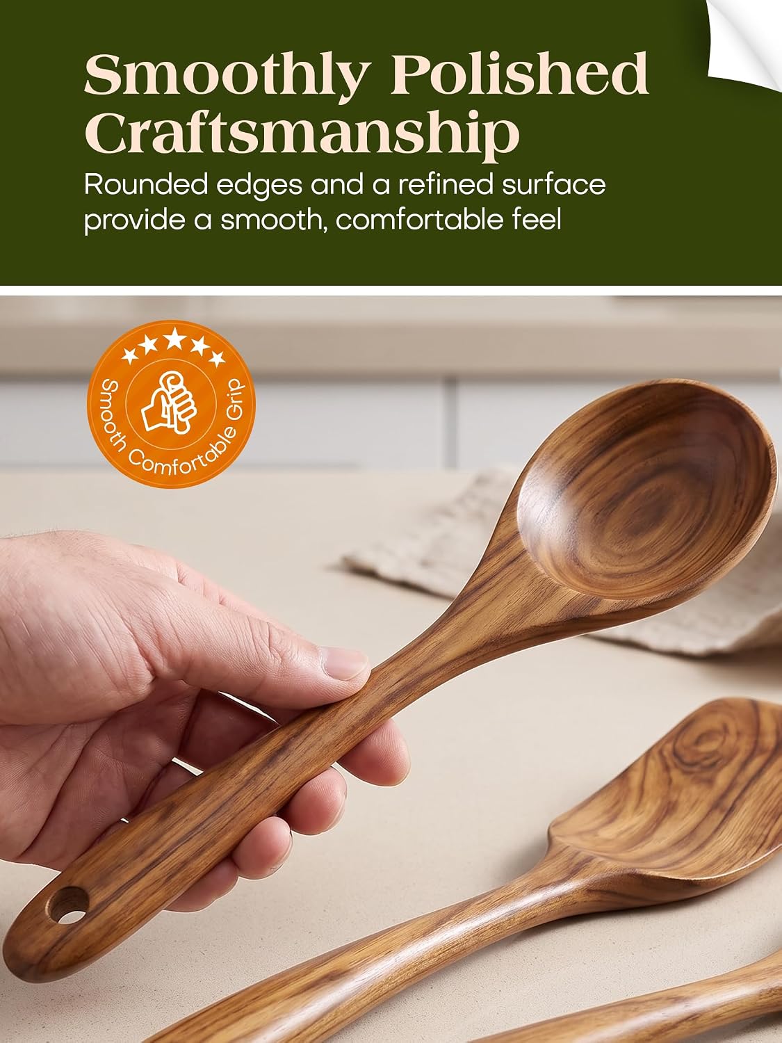 AIUHI 11-Piece Natural Teak Wood Kitchen Utensil Set with Holder, Wooden Spoons and Cooking Utensils for Nonstick Cookware, Includes Spatulas, Ladle and Whisk