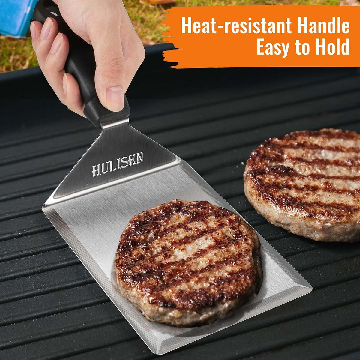 HULISEN Stainless Steel Spatula 2 pcs, 6 x 5 Inch Heavy-Duty Metal Turner