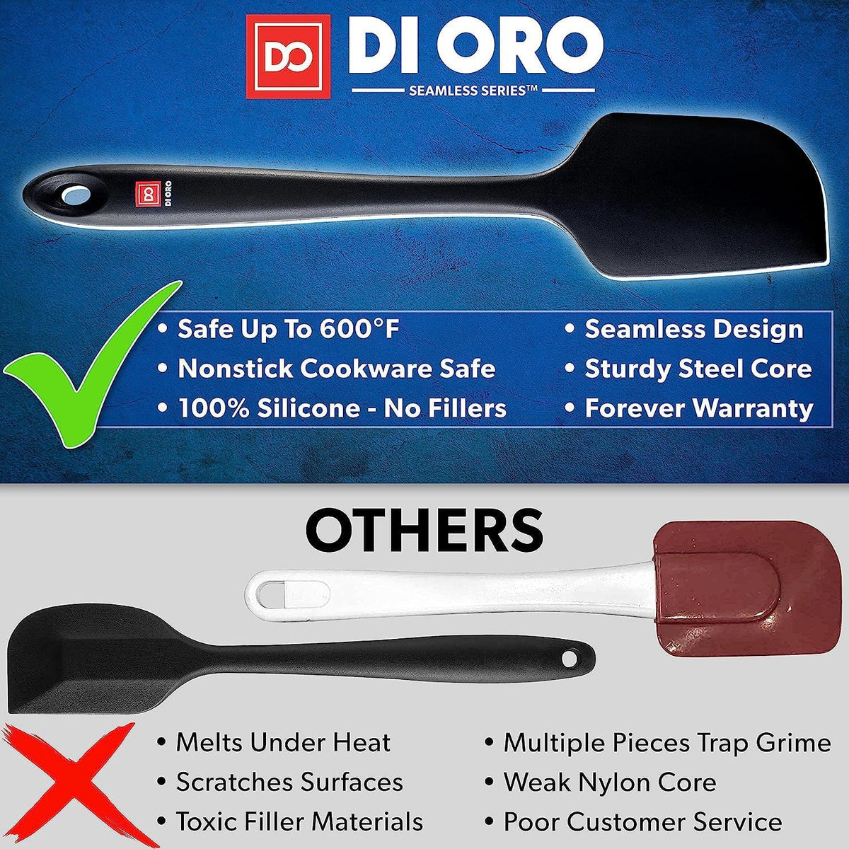 DI ORO Silicone Spatula Set - 600F Heat Resistant, 4-Pc Black
