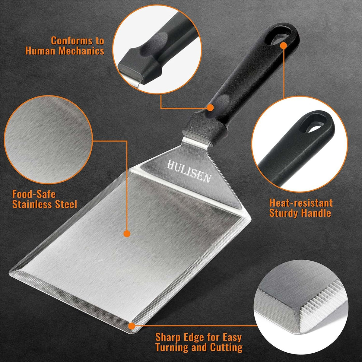 HULISEN Stainless Steel Spatula 2 pcs, 6 x 5 Inch Heavy-Duty Metal Turner
