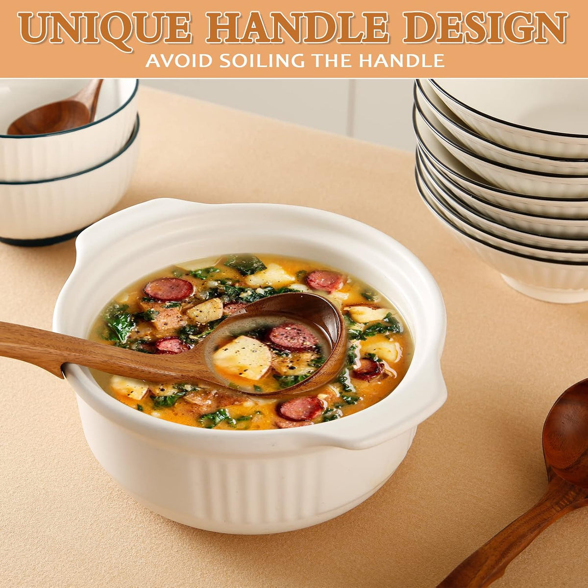3Pcs Wooden Ladle for Soup, 3Size Natural Teak Wooden Cooking Spoons, Wood Soup Spoon for Serving, Stirring, Non-Stick Heat-Resistant, Kitchen Spoon Sets for Mom and Wife Cooking Gifts