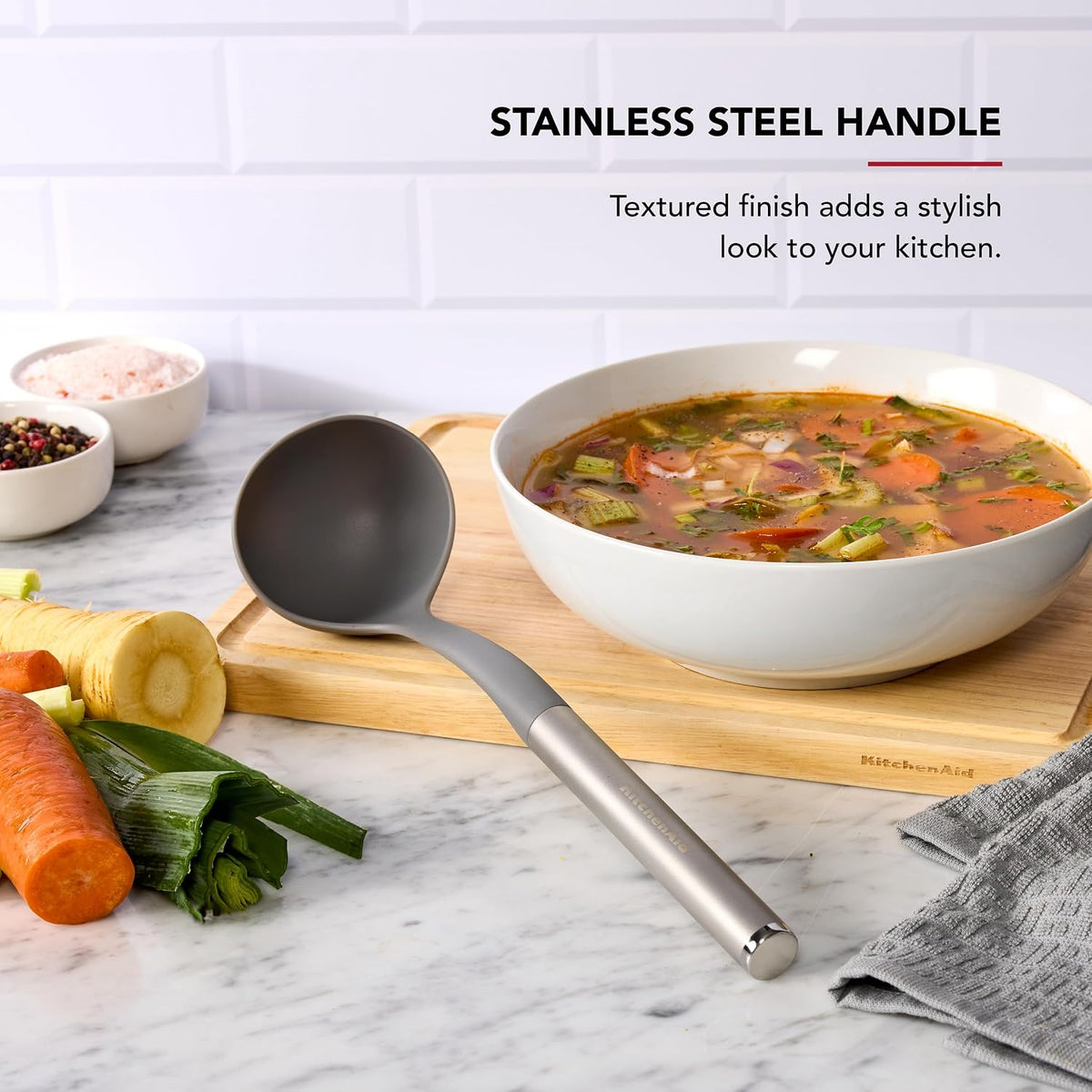 KitchenAid Ladle with Stainless Steel Handle, Nonstick Safe, Ideal for Serving Soups, Stews, and Chilis, Durable and Dishwasher Safe