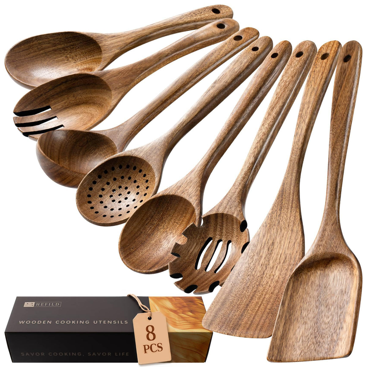 Wooden Spoons for Cooking, 10-Piece Acacia Wood Cooking Utensil Set