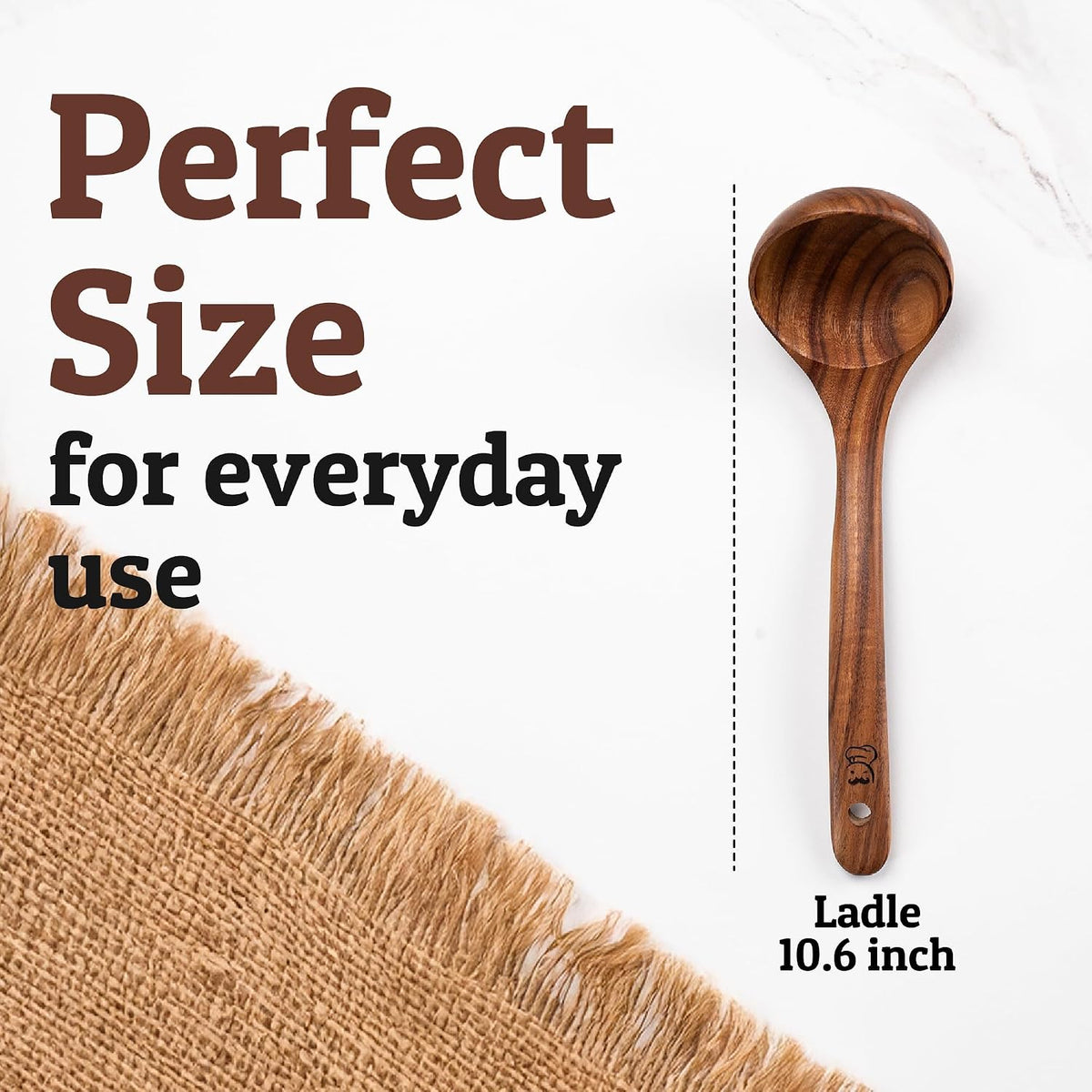 PriorityChef Premium Wooden Ladle for Soup - Handcrafted Teak Wooden Soup Spoon with Long Handle for Cooking and Serving - Deep Wood Ladel for Kitchen Use - Nonstick Safe Wood Ladle