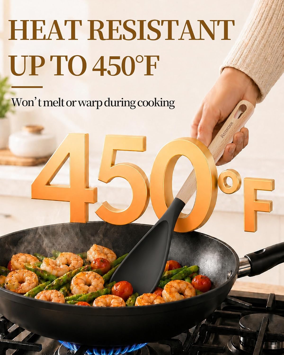 Astercook Cooking Spoon, 2 Pack, Nonstick Safe Silicone Spoonula Spatula