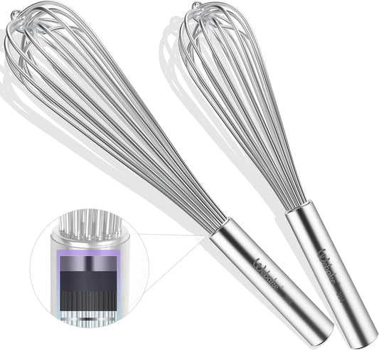 Webake 17 Inch & 14 Inch Commercial Whisk Set of 2, 304 Stainless Steel Large Whisk, Extra-Thick 2.5mm Wires, Professional Kitchen Tool for Mixing, Beating, Blending