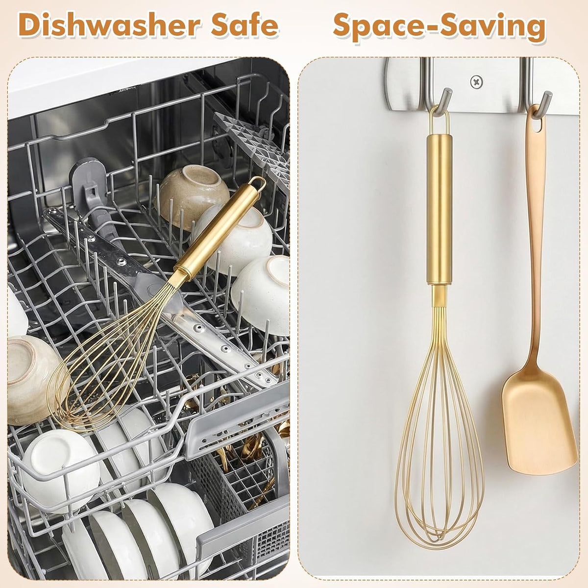 MAGICLULU Stainless Steel Whisk, 13 Inch Gold Wire Egg Beater, Thicken Wire Hand Mixer for Whisking Blending Baking Cooking, Kitchen Utensils Gadgets for Cream Batter Sauce