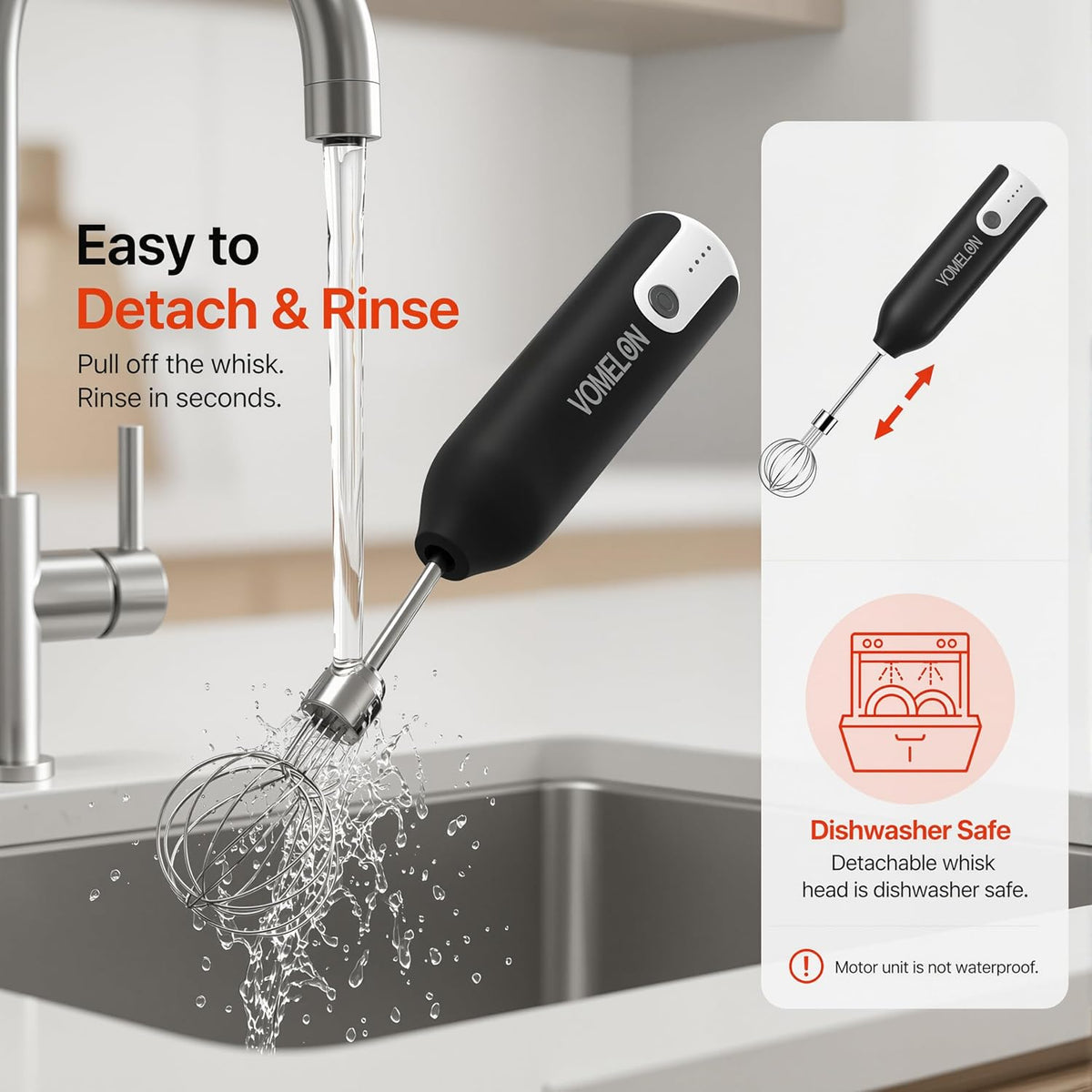 Electric Hand Mixer Whisk | Wireless Rechargeable Handheld Egg Beater with 2 Stainless Steel Mixing Heads | Portable Kitchen Hand Mixer for Egg, Milkshake Cream, Cake, Baking & Cooking-Black