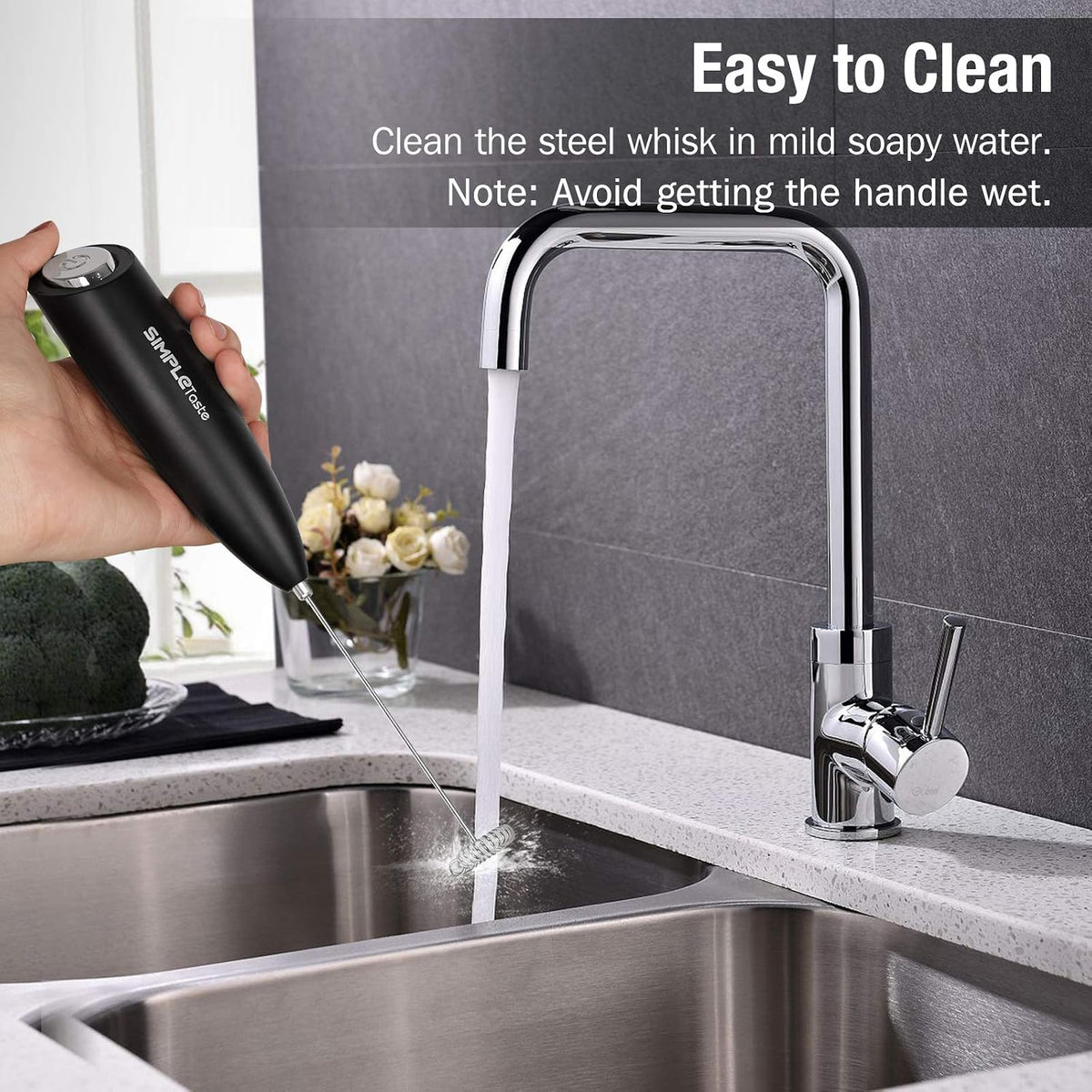 SIMPLETASTE Milk Frother Handheld Electric Foam Maker Battery Operated