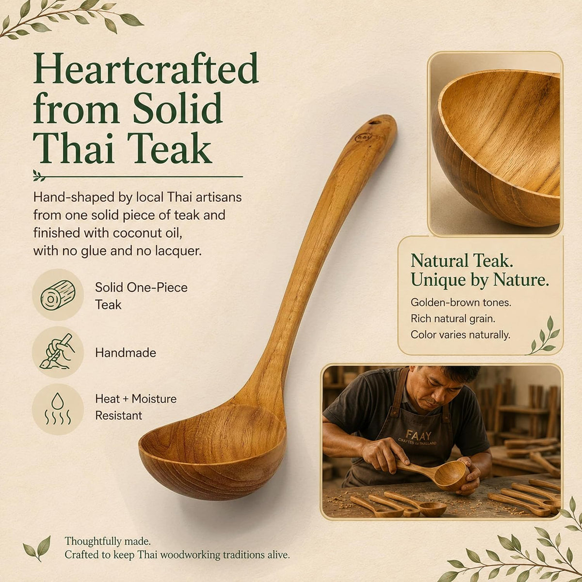 FAAY Original Eco-Friendly Wooden Serving Ladle