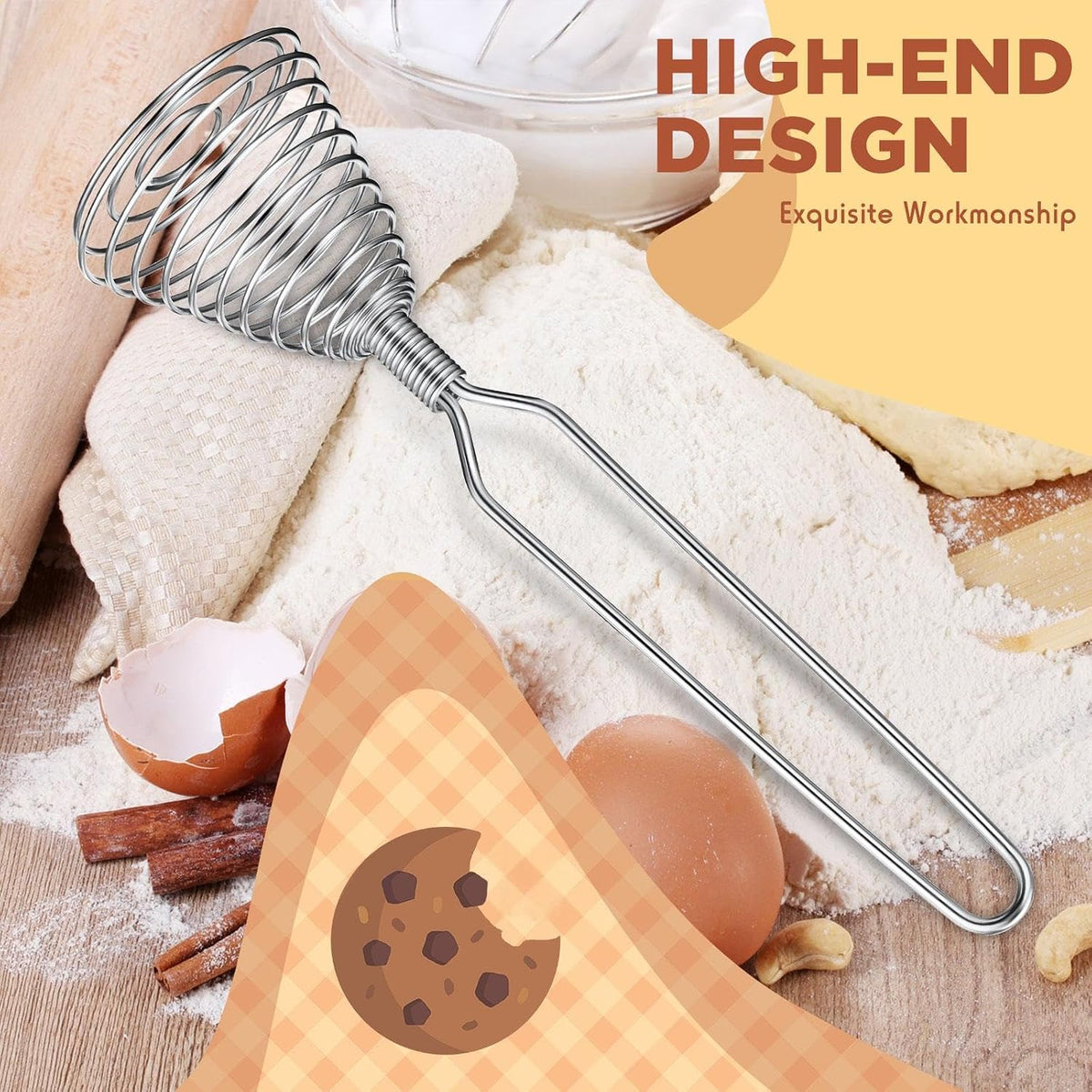 Chengu 4 Pcs Stainless Steel Spring Whisk, 8.46 Inch Hand Push Beater