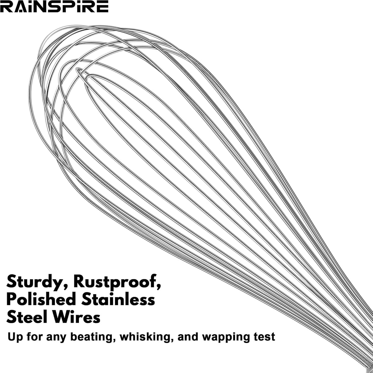 Rainspire 9" 10" 12" Wire Whisk Stainless Steel, Balloon Whisks for Cooking, Wisk Wisking Tool With Soft Silicone Handle, Thick Durable Whisker for Blending, Beating, Whisking, Stirring, Pink