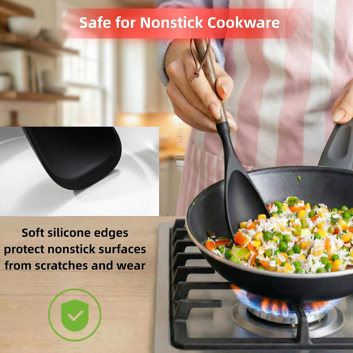 Silicone Cooking Spoon Spatula for Nonstick Cookware,Heat Resistant,12.4"