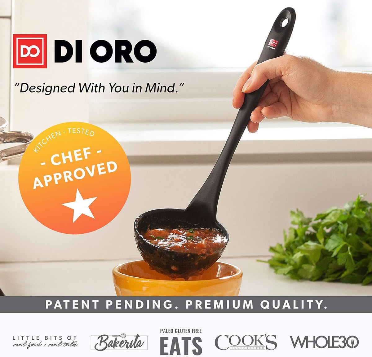 DI ORO Silicone Ladle - Soup & Serving, 600F Heat Resistant, Black