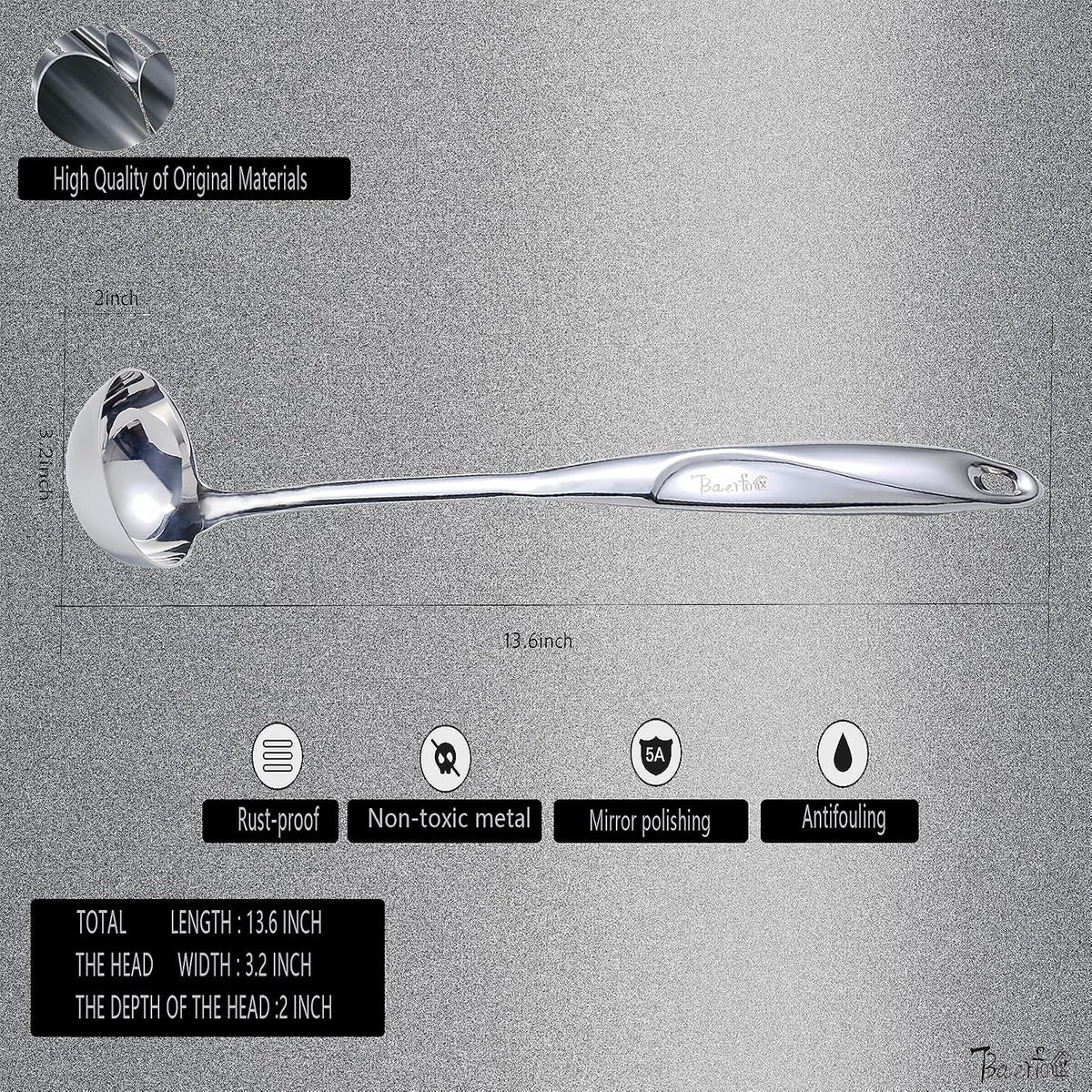 High Grade Soup Ladle, Cooking Ladle for Soup, Heat-proof Design of Hollow Handle, Gift for Family（4ouce/13.5 Inch)